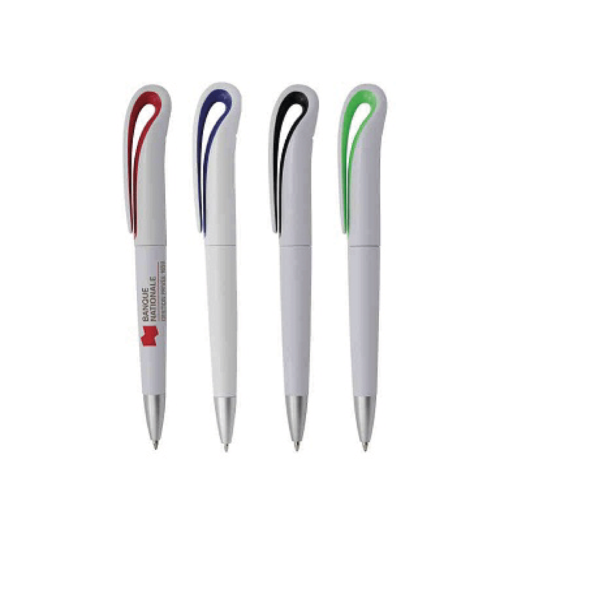 PLUMA PLÁSTICA BLANCA CON CLIP CURVO