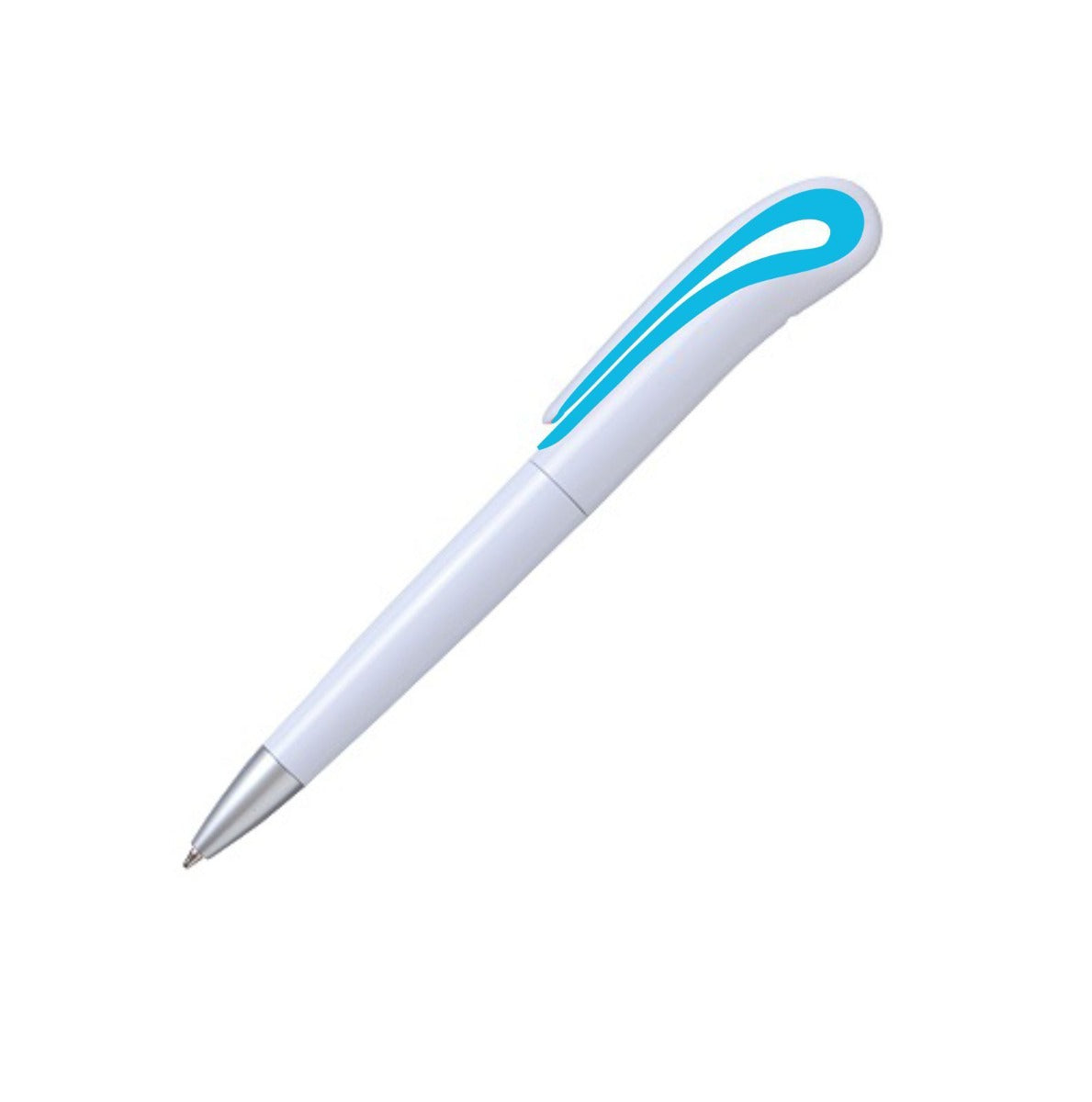 PLUMA PLÁSTICA BLANCA CON CLIP CURVO