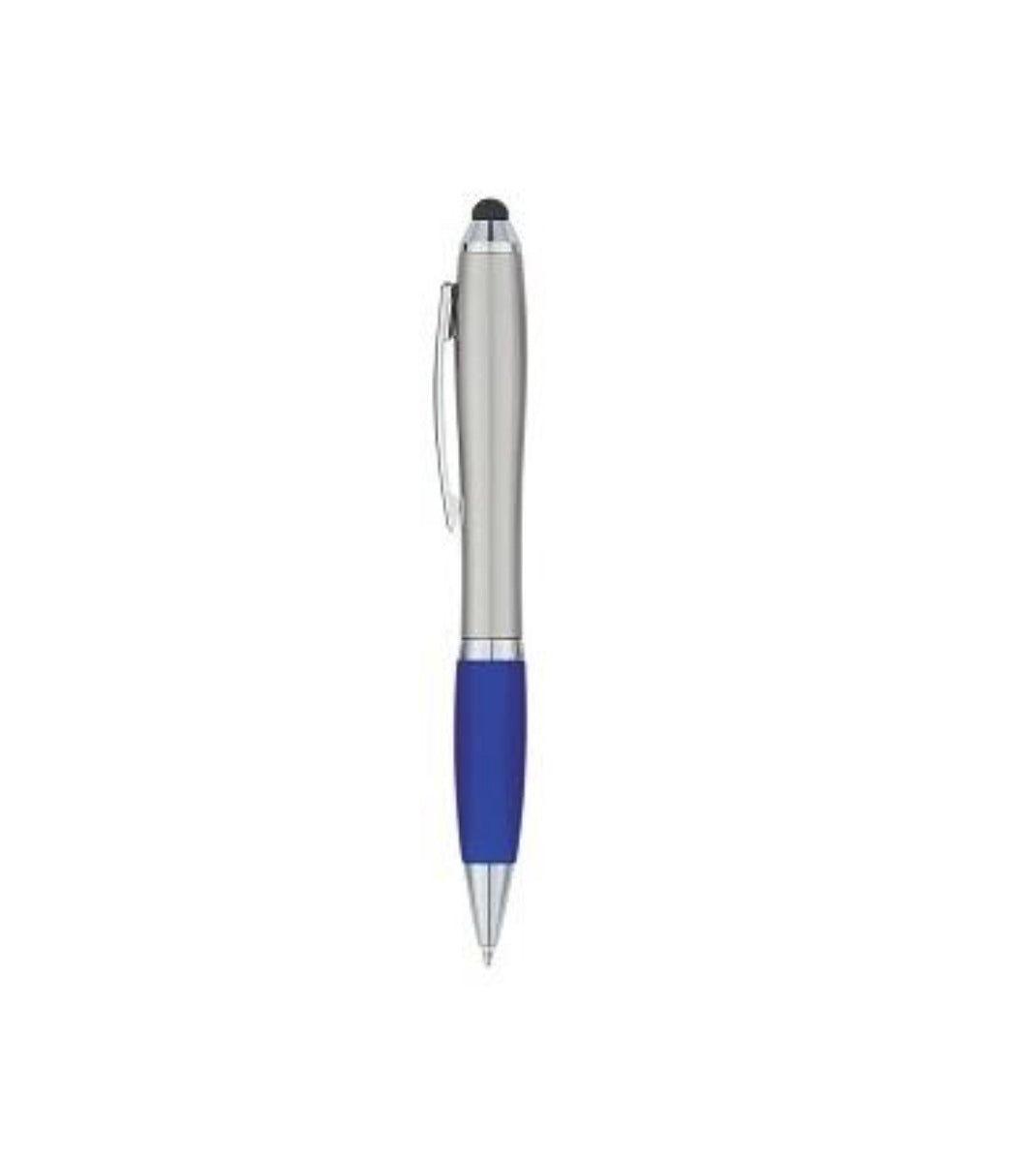 PLUMA PLÁSTICA CUERPO METALIZADO PLATEADO CON GRIP DE COLOR