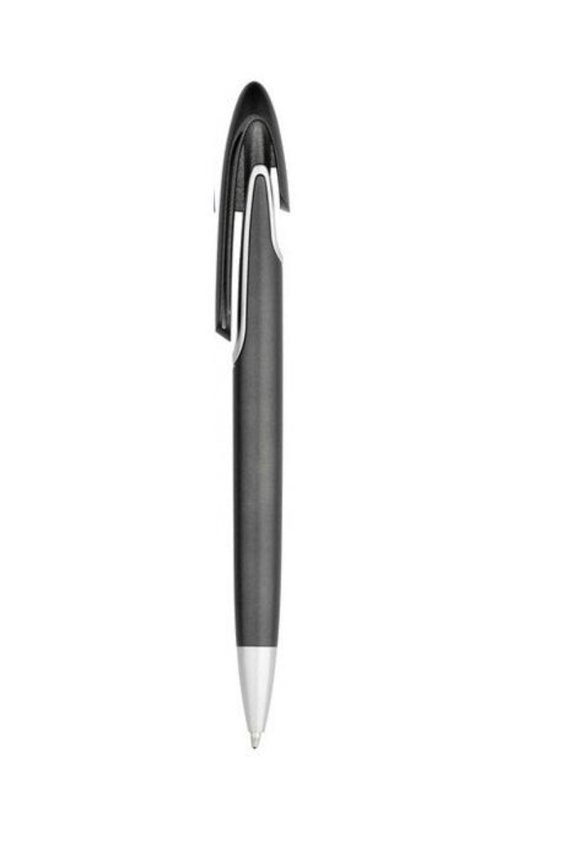 PLUMA PLÁSTICA METALIZADA CON CURVA EN PARTE SUPERIOR