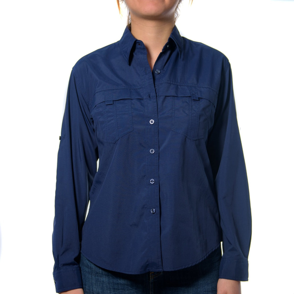 Camiseta cuello alto manga larga azul marino mujer