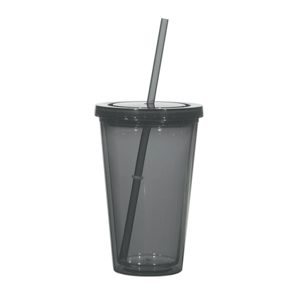 VASO ACRÍLICO DOBLE INSULACIÓN  CON TAPA Y CARRIZO DEL COLOR