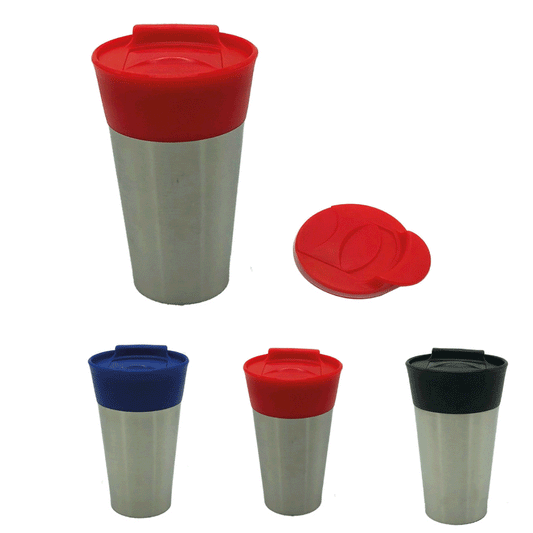 VASO TÉRMICO DOBLE PARED EN ACERO DE CUERPO PLATEADO CON TAPA