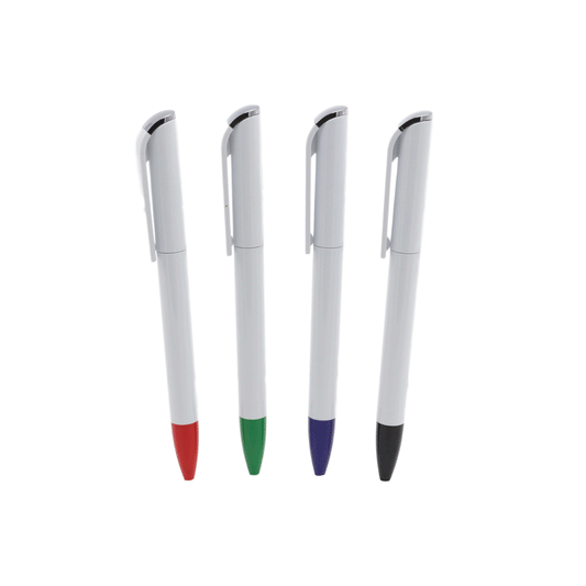 PLUMA PLÁSTICA DE CUERPO BLANCO CON CLIP PLANO