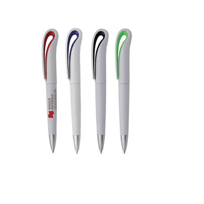 PLUMA PLÁSTICA BLANCA CON CLIP CURVO
