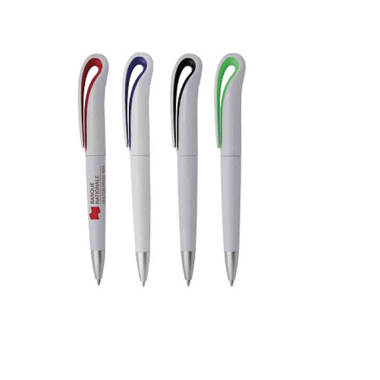 PLUMA PLÁSTICA BLANCA CON CLIP CURVO