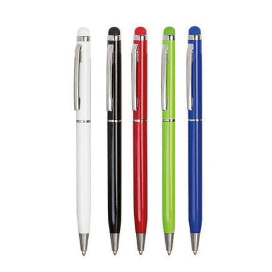 PLUMA EN ALUMINIO SLIM DELGADA CON STYLUS DEL COLOR