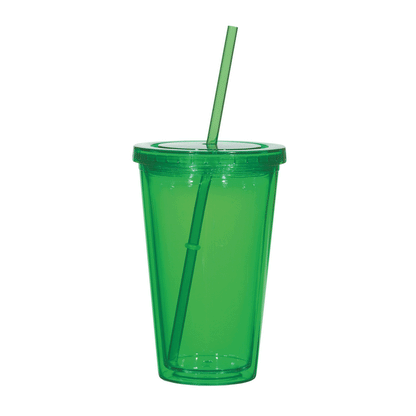 VASO ACRÍLICO DOBLE INSULACIÓN  CON TAPA Y CARRIZO DEL COLOR
