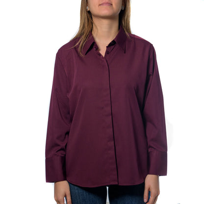 CAMISAS LISA MANGA LARGA DE MUJER CON BOTÓN TAPADO TIPO COLUMBIA