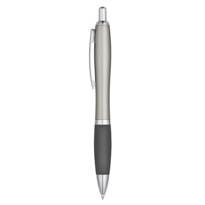 PLUMA CON GRIP ACOLCHADO DE COLOR Y CUERPO PLATEADO