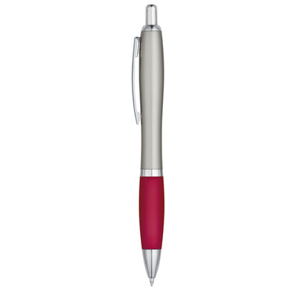 PLUMA CON GRIP ACOLCHADO DE COLOR Y CUERPO PLATEADO