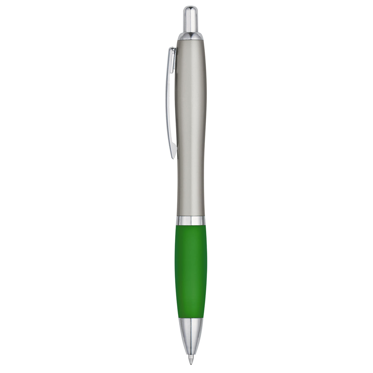 PLUMA CON GRIP ACOLCHADO DE COLOR Y CUERPO PLATEADO